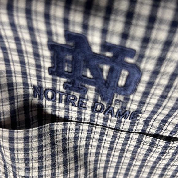 NCAA Antigua Mens LS Notre Dame Checkered Button Down Shirt Color Blue/White - Picture 2 of 4